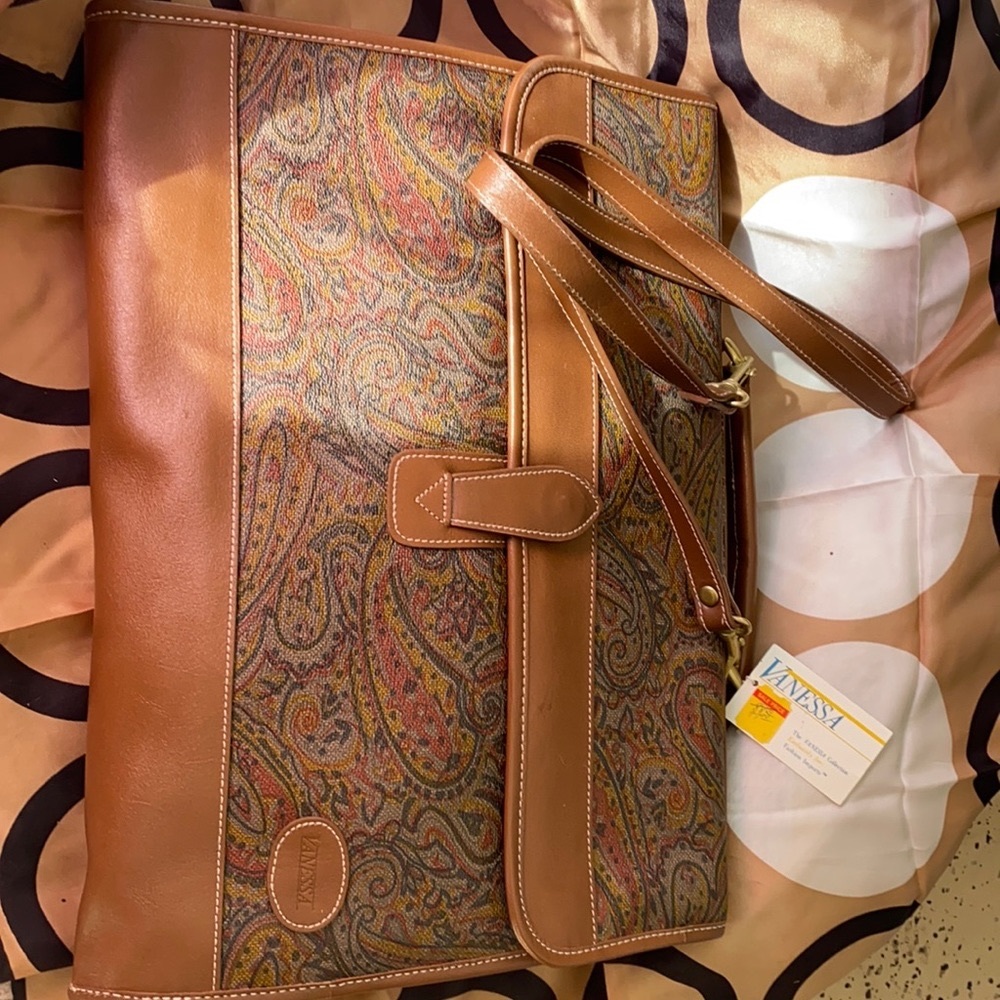 Paisley print brown trim briefcase